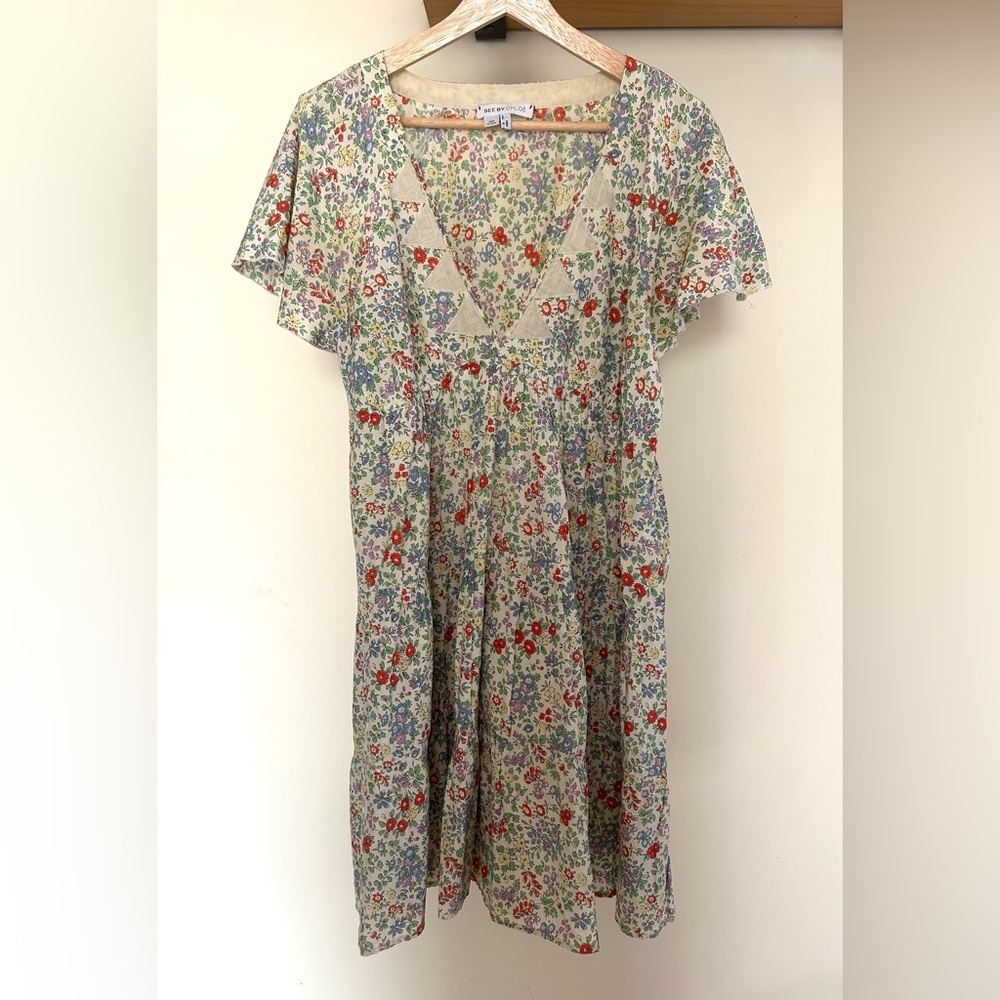 See by Chloe Silk/Cotton Teired Floral Midi Dress size 8